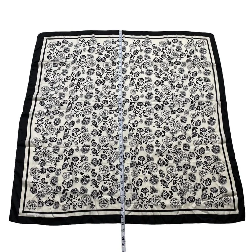Vintage Avon Black & White Silky Vegan Floral Scarf
